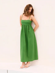 Linen-blend High Rise Tie Back Flared Maxi Dress