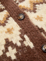 Knit Round Neckline Fair Isle Button Long Sleeve Cardigan