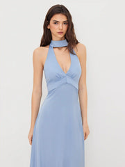 V-neck Halter Neckline Maxi Dress
