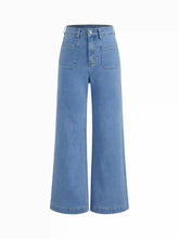 High Stretch Denim Mid Rise Straight Leg Trousers