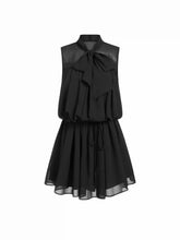 Chiffon Stand Collar Drawstring Ruffled A-line Mini Dress With Scarf