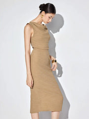 Textured Cowl Neck Bodycon Midi Dress