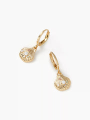 FAUX PEARL & RHINESTONE DECOR SHELL DROP HOOP EARRINGS