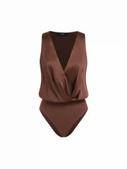 Satin V-neck Ruched Bodysuit