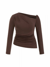 Asymmetrical Neck Ruched Top Curve & Plus