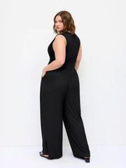 V-neck Lace Trim Ruched Wide Leg Jumpsuit Curve & Plus
