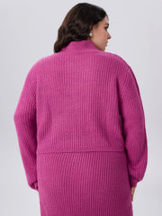 Knitted High Neck Sequins Long Sleeve Crop Top Curve & Plus