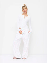 Cotton-blend Waffle Scoop Neck Metal Button Top
