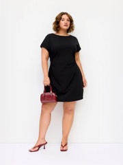 Cotton-blend Round Neckline Ruched Mini Dress Curve & Plus