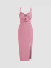 Solid Rhinestone Ring Slit Cami Dress