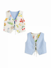 Fruit Graphic Color-Blocking V-Neck Oversized Reversible Jacket Vest Curve & Plus