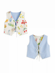 Fruit Graphic Color-Blocking V-Neck Oversized Reversible Jacket Vest Curve & Plus
