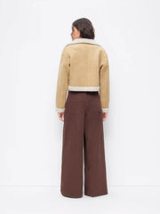 Faux Shearling Collar Metal Button Oversized Cropped Jacket