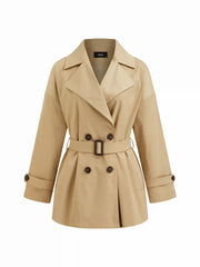 Collar Double Breasted Oversized Trench Coat With Belt