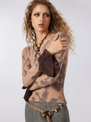 V-neck Tie Dye Knitted Long Sleeve Top