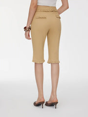 Cotton-blend Low Rise Ruffled Capri Pants