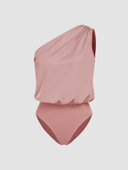 Satin Asymmetrical Neck Solid Bodysuit