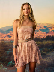 Lace Trim Hanky Hem Belted Bandeau Mini Dress