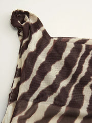 Mesh Zebra Striped Boat Neck Ruched Mini Dress