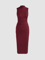 High Neck Ruched Midi Dress