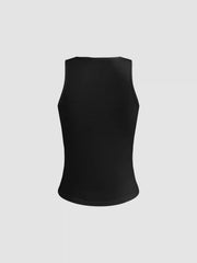 Cotton-blend Round Neckline Floral Tank Top