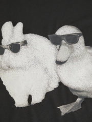 Asymmetrical Neck Rabbit & Duck Graphic Tee