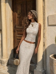Lace Floral Stand Collar Tank Top