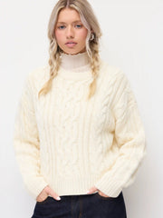 Cable Knit Wool-blend Long Sleeve Oversized Top