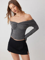 Off-shoulder Twist Ruched Long Sleeve Top