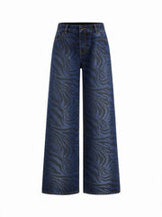 Cider Denim Zebra Striped Low Rise Wide Leg Jeans