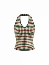 Knit Halter Neck Argyle Pattern Tank Top