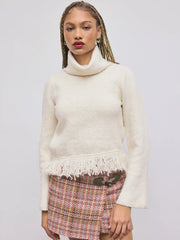 Rabbit Hair Blend High Neck Fringe Sweater