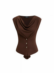 Cowl Neck Ruched Metal Detail Top