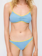 Terry V-neck Ruched Contrast Binding Bracelet Bikini Set