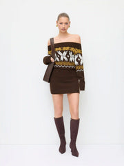 Knit Fair Isle Off-shoulder Mini Dress