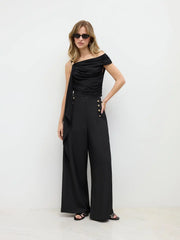 Button Front Wide Leg Pants