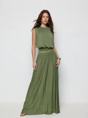 Knit High Stretch Round Neckline Drawstring Top