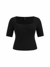 Cotton-blend Square Neck Mid-length Sleeve Tee Curve & Plus