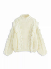 Cable Knit High Neck Long Sleeve Fringe Oversized Top