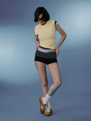 Cotton-blend Low Rise Polka Dot Color-Blocking Micro Shorts