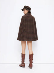 Wool-Look Collar Plaid Cloak Sleeve Oversized Coat