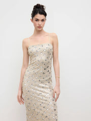 Sequins Square Neck Floral Maxi Dress