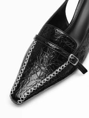 POINTED TOE BUCKLE KITTEN HEELS