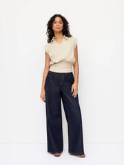 Cotton-blend V-neck Ruched Waist Top