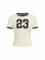 23 Graphic Cotton-blend Contrast Trim Short Sleeve Tee