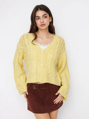 Cable Knit V-neck Button Oversized Cardigan