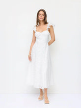 Cotton-blend Broderie Anglaise Sweetheart Ruffle Sleeve Flared Maxi Dress