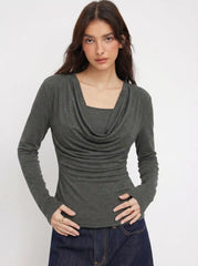 Cowl Neck Ruched Cinched Waist Top