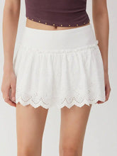 Cotton Low Rise Broderie Anglaise Ruffle Scalloped Hem Mini Skirt