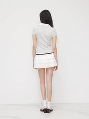 Cotton-blend Polo Neck Stripe Tee